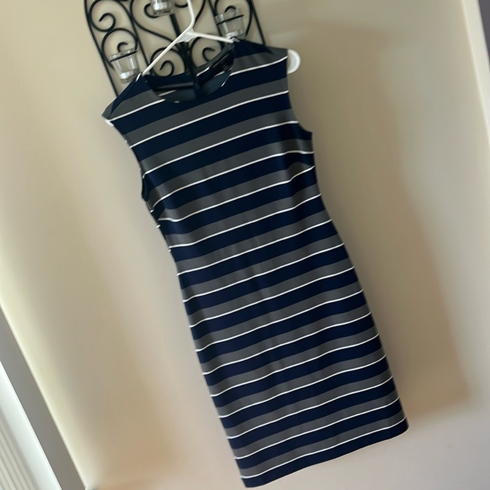 Banana Republic size 2 blue green and cream striped dress
